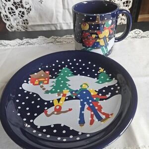 1989 Lillian Vernon Christmas Mug and Snack Plate 7.5" Japan